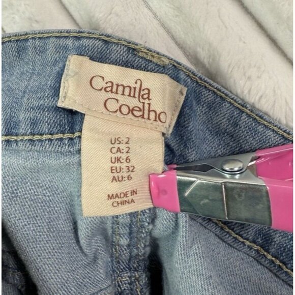 Camila Coelho Women’s Blue Jeans with Gemstone Accent Size 2 - Picture 8 of 13